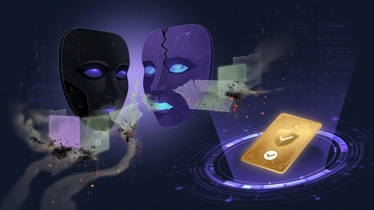 AI-generated domain names dissolving versus a live-verified domain card